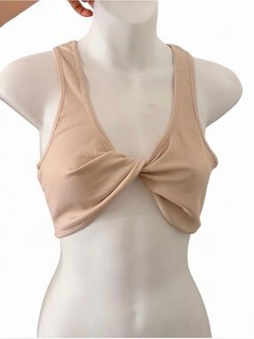 Ribbed Twist-Front Bralette in cream